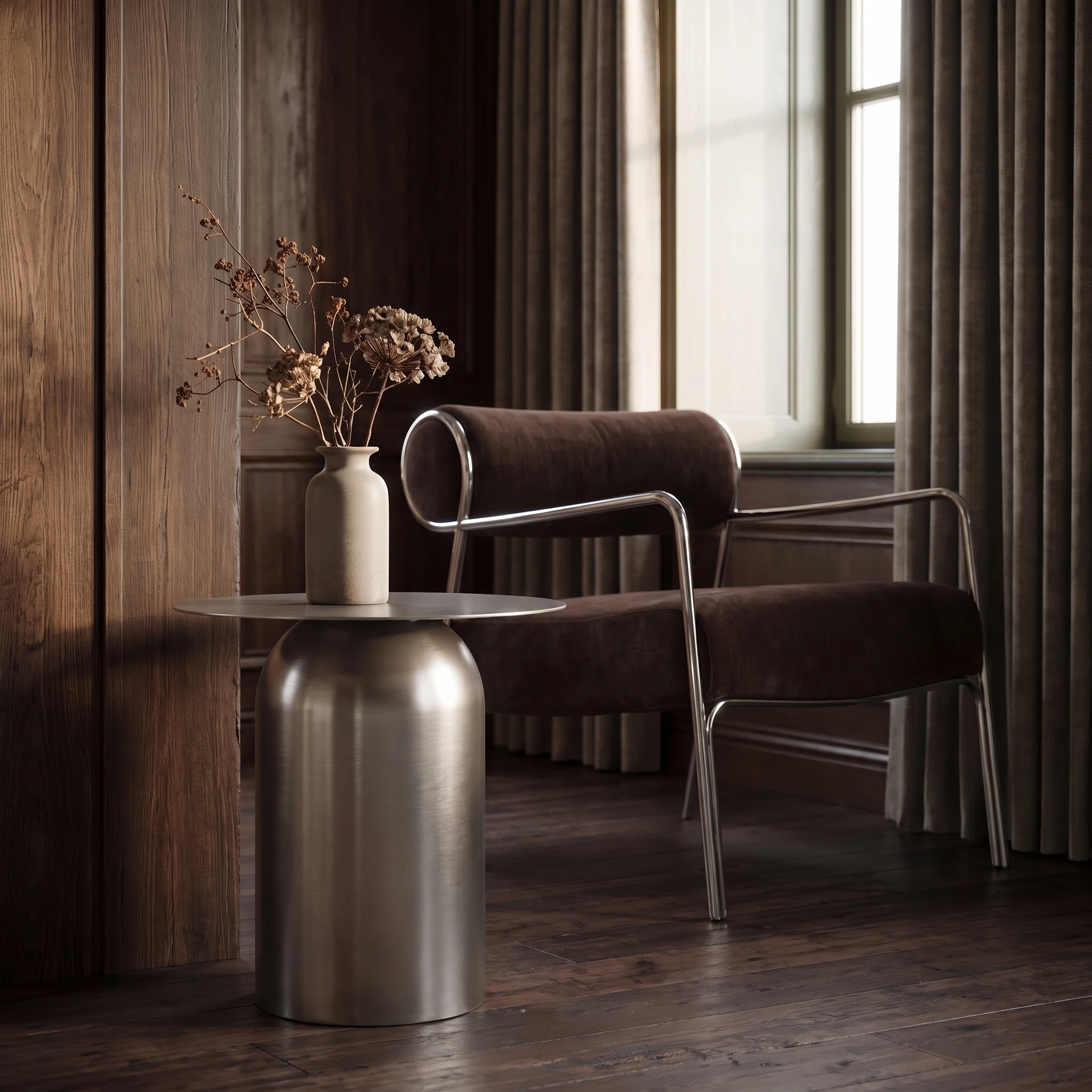 Lume Side Table, Matte Steel